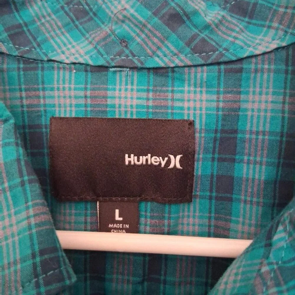 Men's Hurley Blue/Green Plaid Shirt - Picture 5 of 5